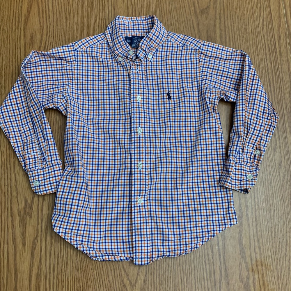 Boys Size 4 Ralph Lauren Dress Shirt (Orange & Blue)